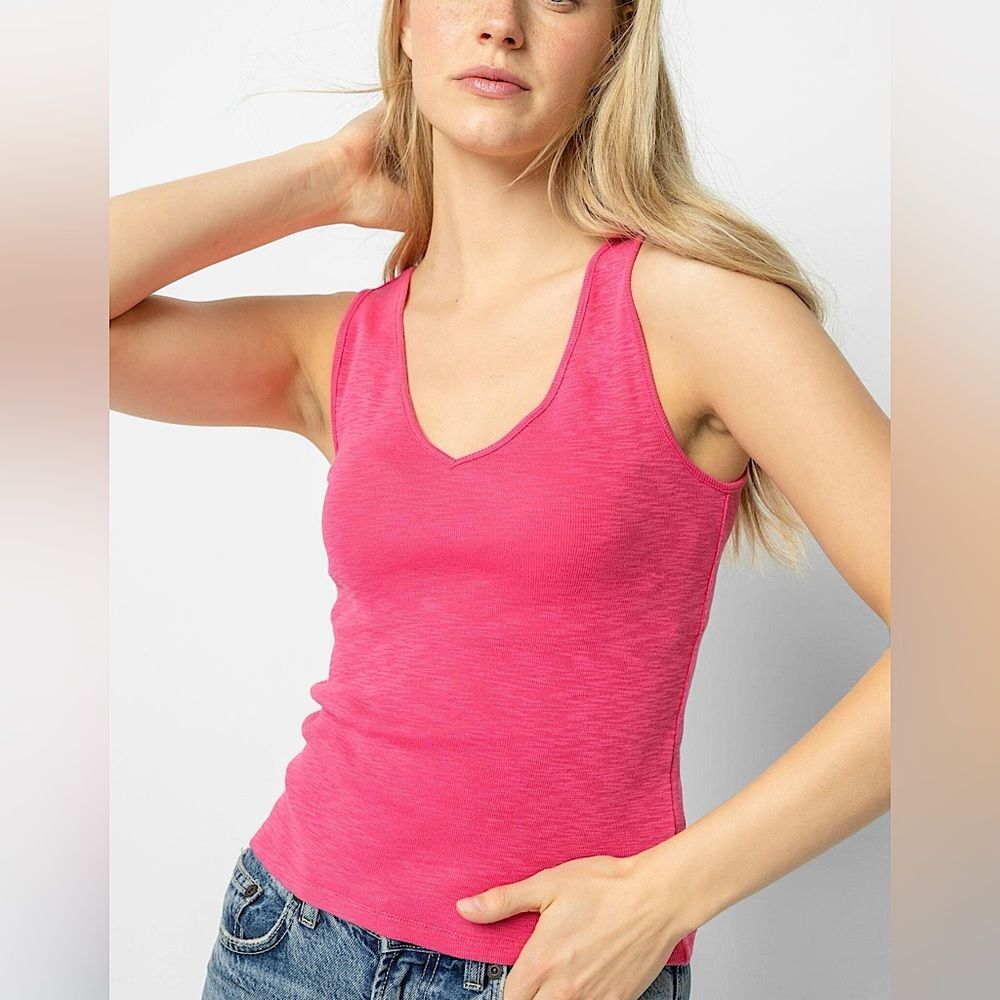Lilla P Pink Cotton V Neck Tank Top Size Large